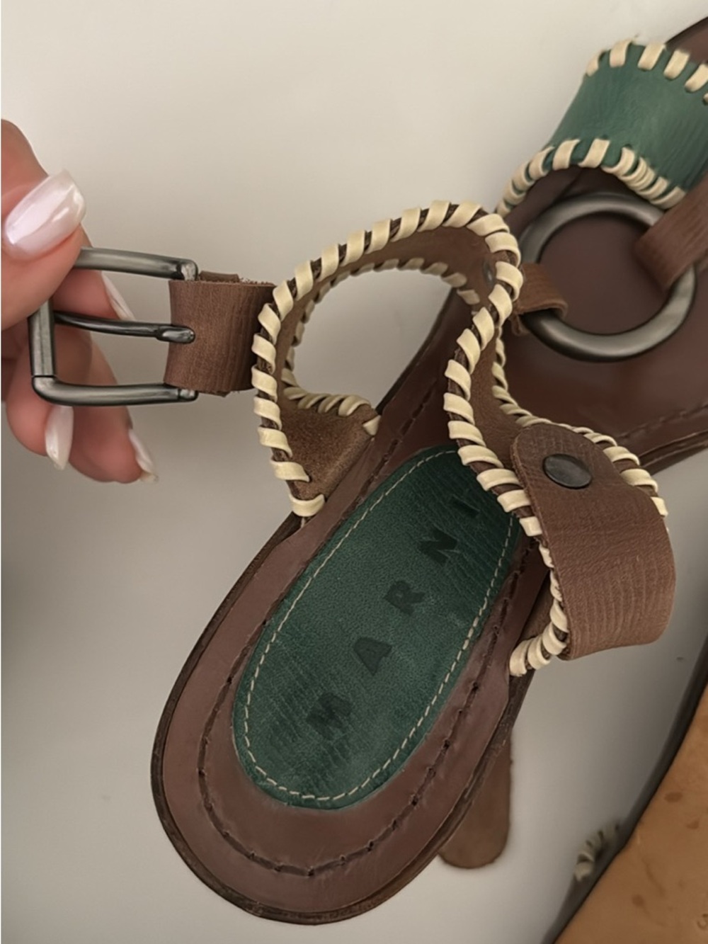 Marni Brown Leather Heels with Green Accent - Picture 4 of 4